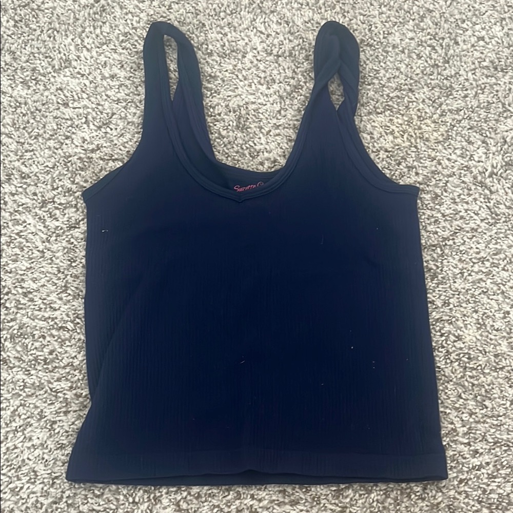 Dark Blue Fitted Sleeveless Tank Top